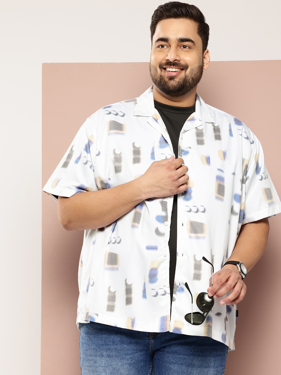 

Sztori Plus Size Printed Casual Shirt, White