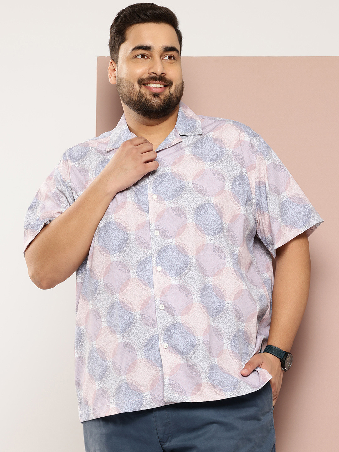 

Sztori Plus Size Printed Casual Shirt, Pink