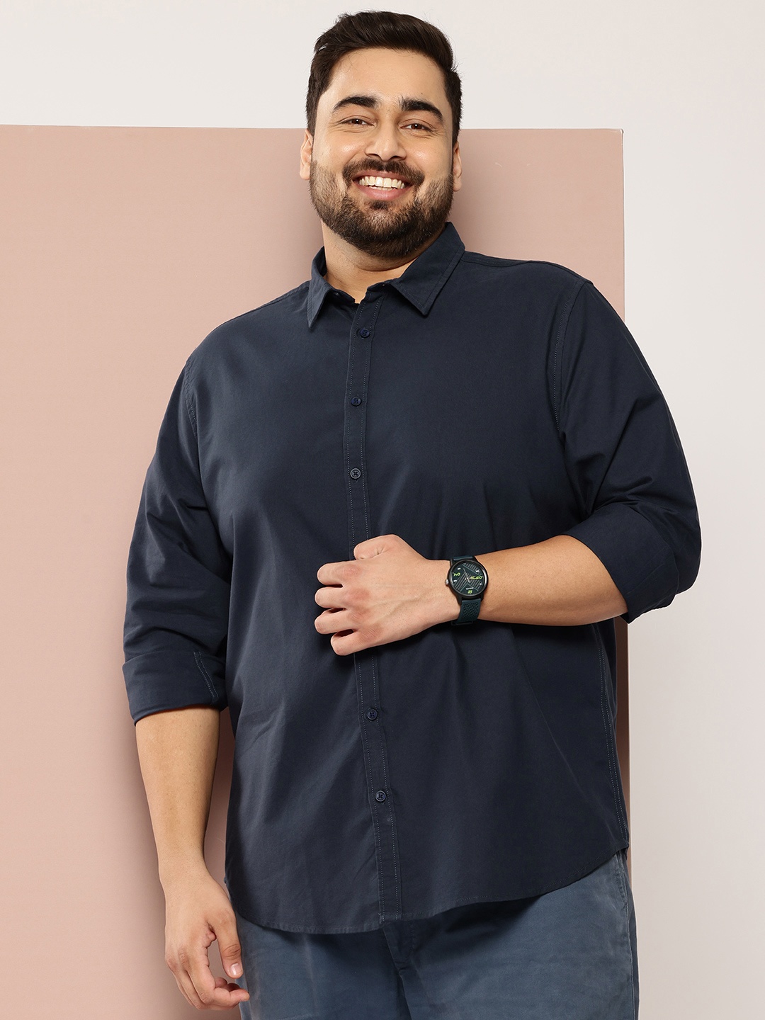 

Sztori Plus Size Pure Cotton Shirt, Navy blue