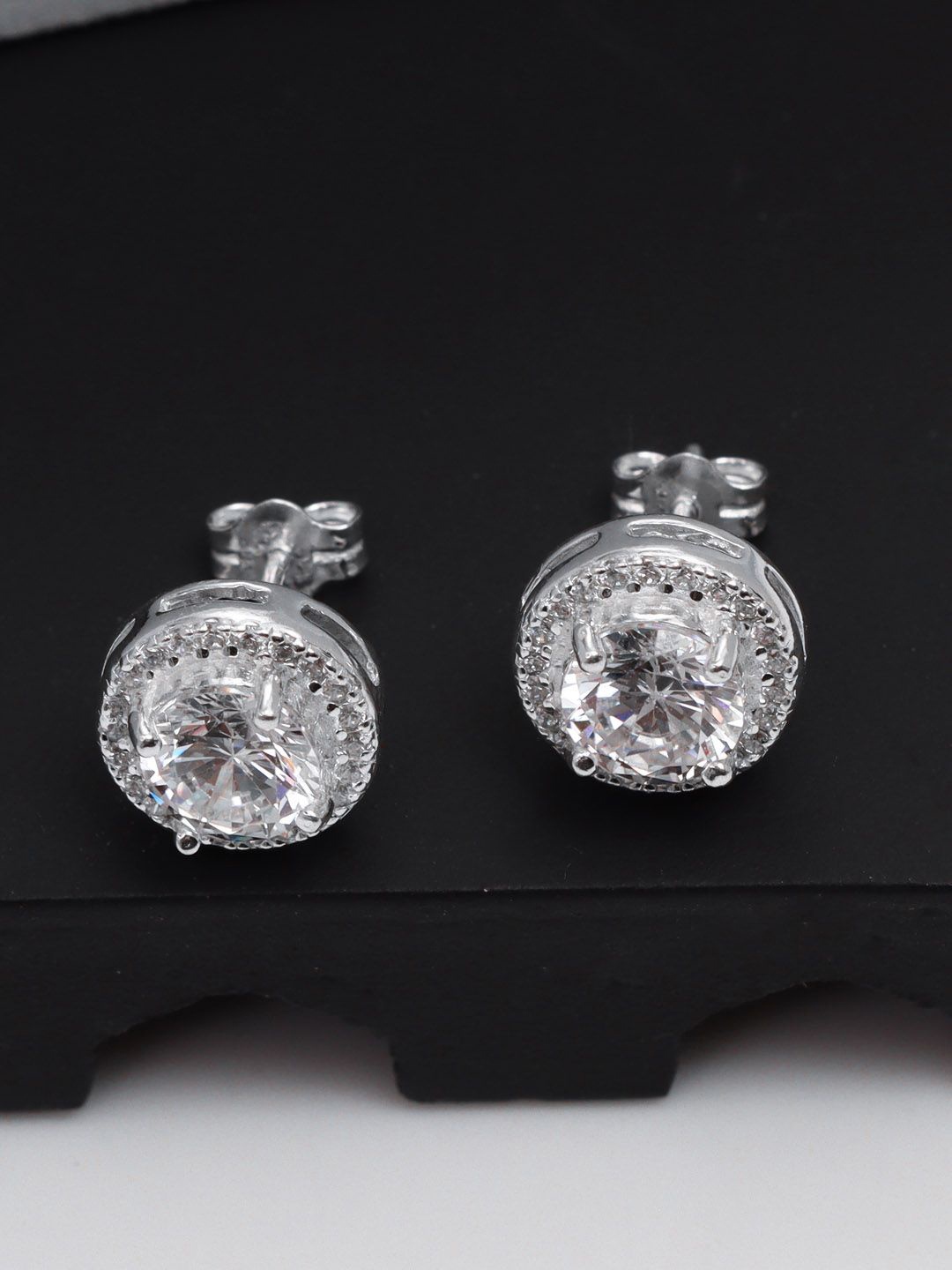 

LeCalla Men Silver Plated 925 Sterling Silver Cubic Zirconia Contemporary Studs Earrings