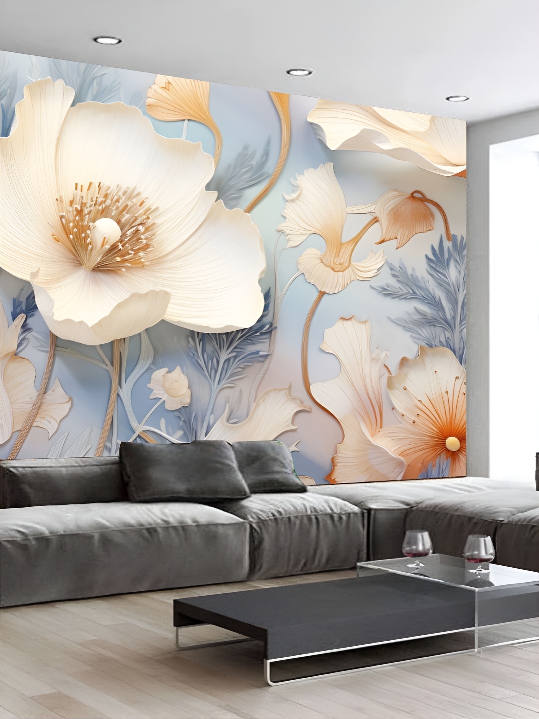 

Aura Blue & Beige Floral 3D Printed Self Adhesive Wall Sticker