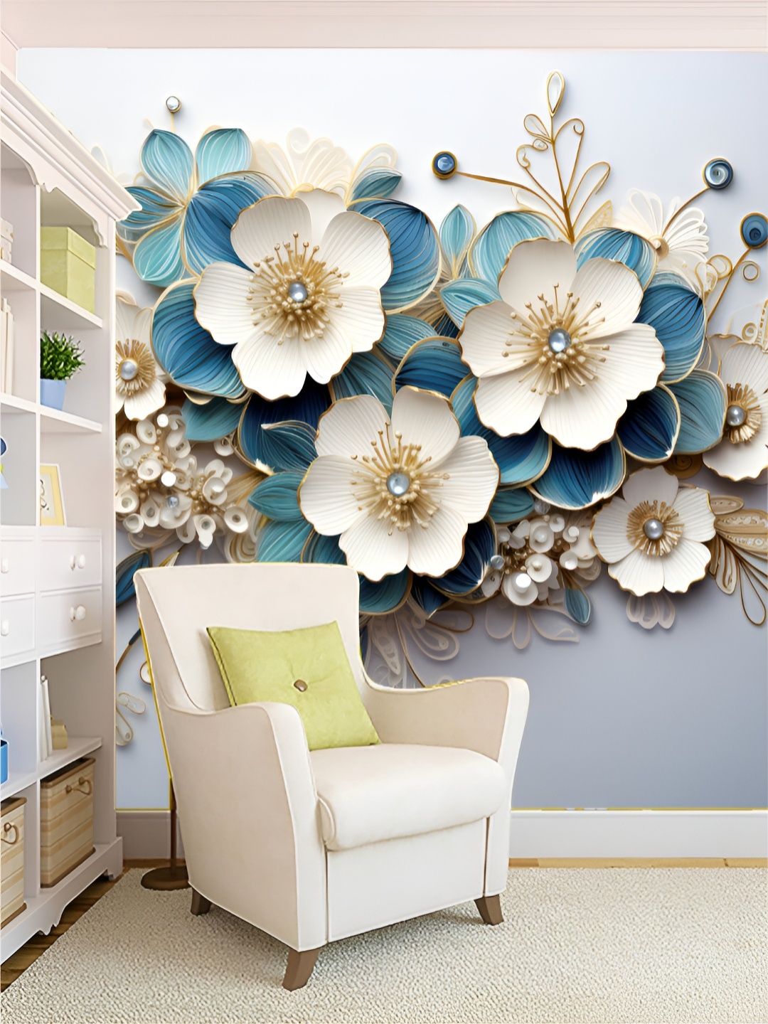 

Aura White & Green Floral 3D Printed Self Adhesive Wall Sticker