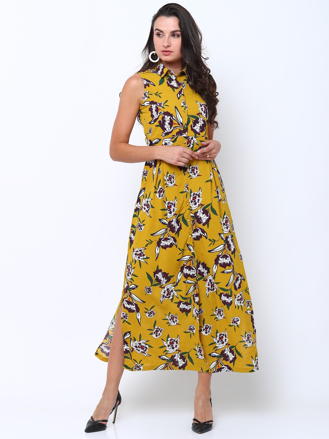 

Tokyo Talkies Women Mustard & Purple Printed Maxi Dress