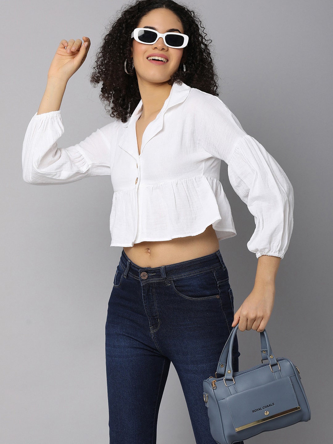 

UNLIMITED Women Cotton Shirt Style Crop Top, White