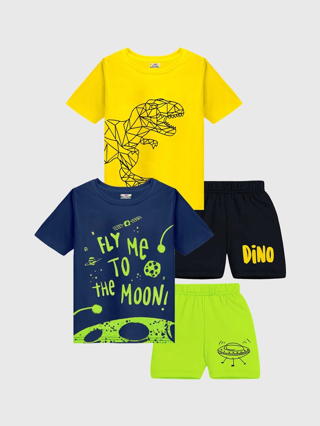 

KUCHIPOO Boys Pack of 2 Typography Printed Clothing Set, Yellow