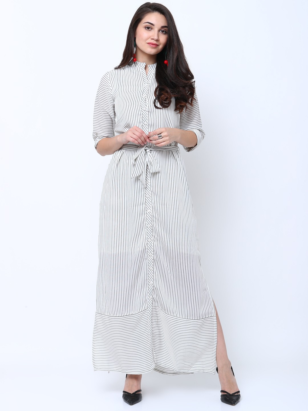 

Tokyo Talkies Women White & Black Striped Maxi Dress