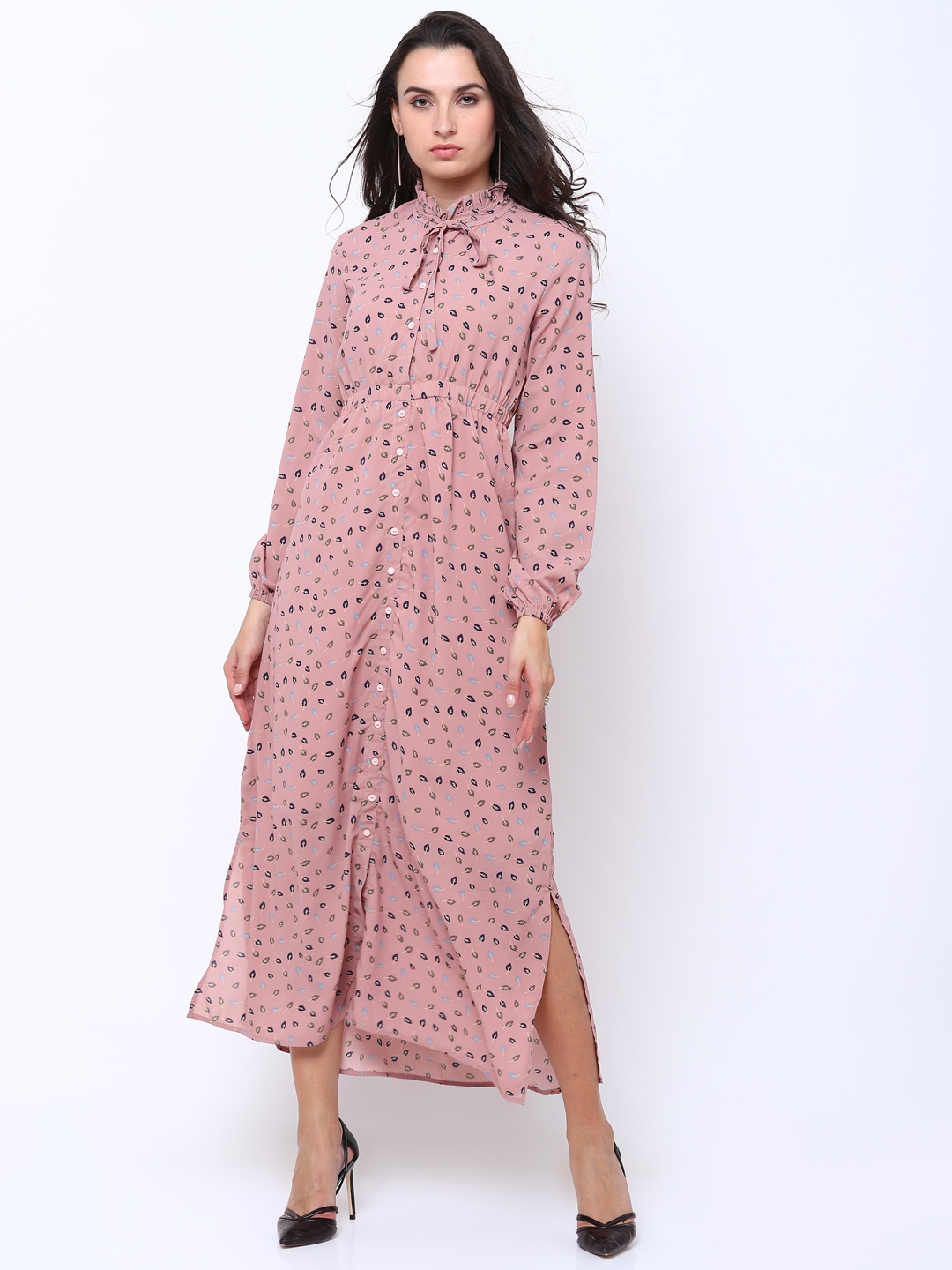 

Tokyo Talkies Women Pink & Navy Blue Printed Maxi Dress
