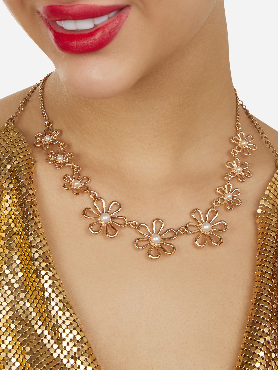 

Zaveri Pearls Gold-Plated Embellished Floral Necklace