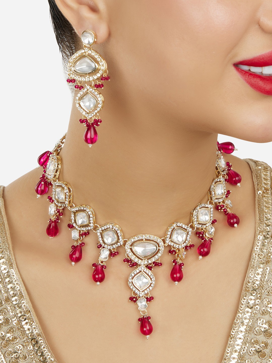 

Zaveri Pearls Gold-Plated Austrian Diamond-Studded Jewellery Set