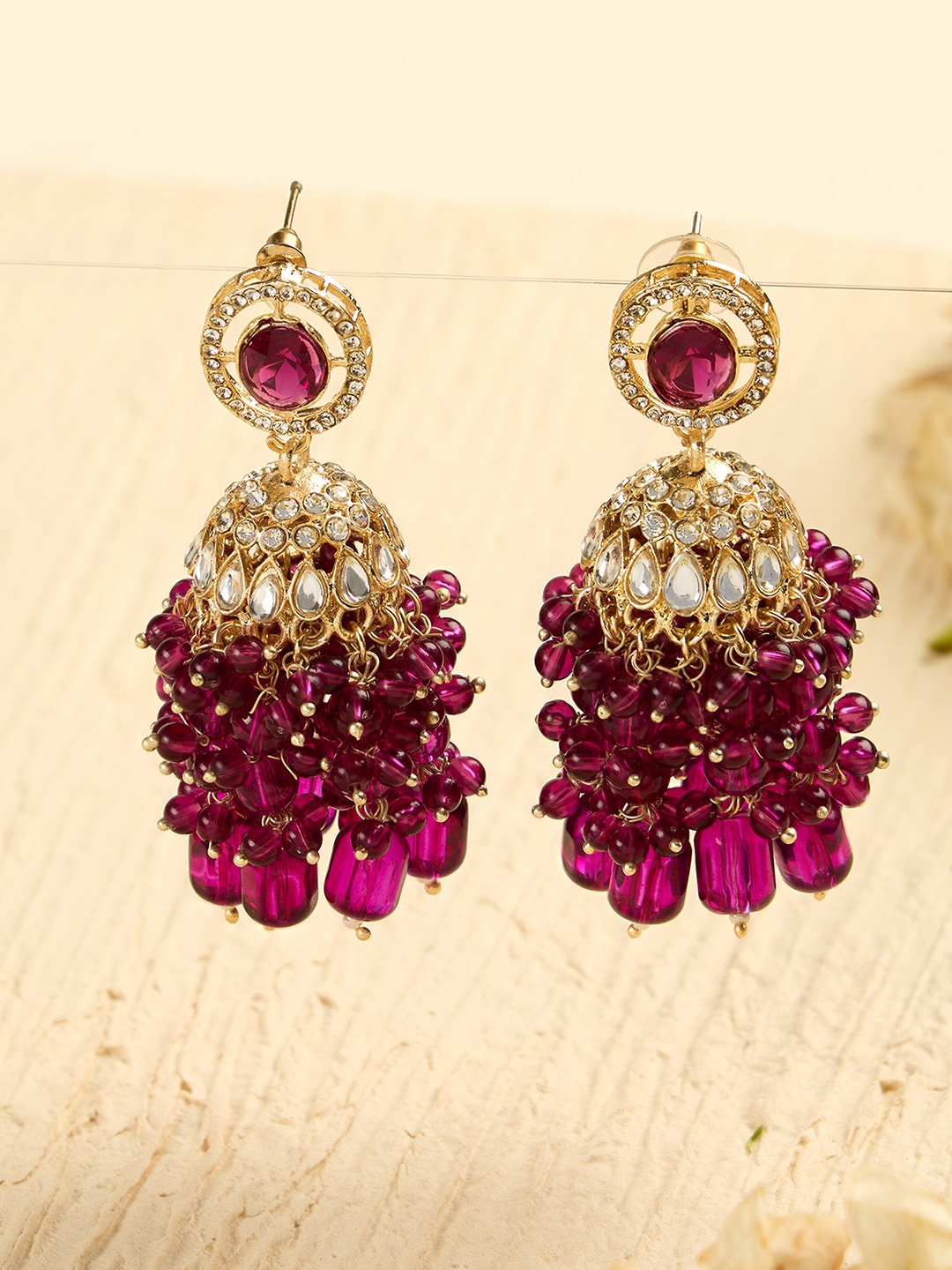 

Zaveri Pearls Gold-Plated Austrian Diamonds & Clustered Beads Dome Shaped Jhumkas