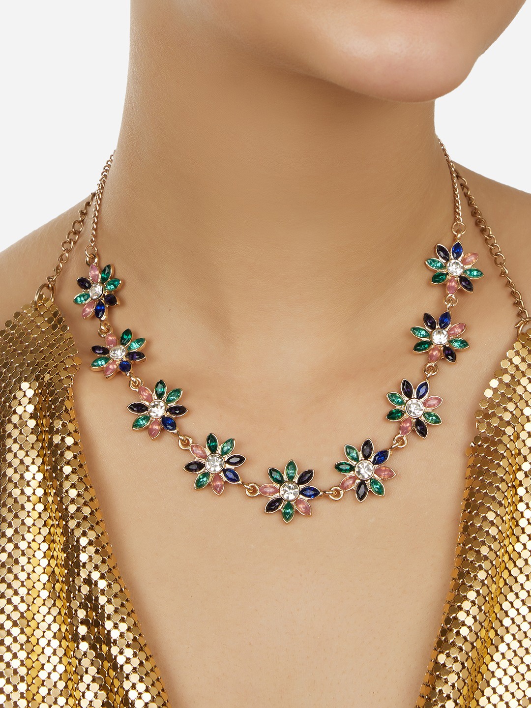 

Zaveri Pearls Gold-Plated Stone Studded Jewellery Set, Rose gold