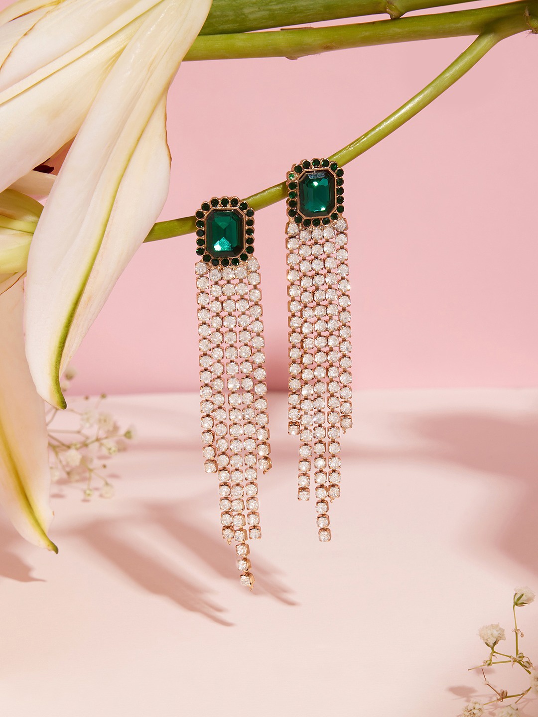 

Zaveri Pearls Gold-Plated Contemporary Drop Earrings, Green