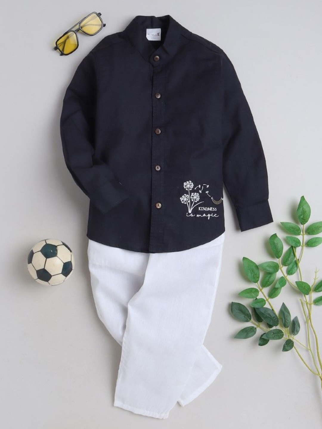 

BAATCHEET Boys Shirt Collar Pure Cotton Shirt With Short, Navy blue