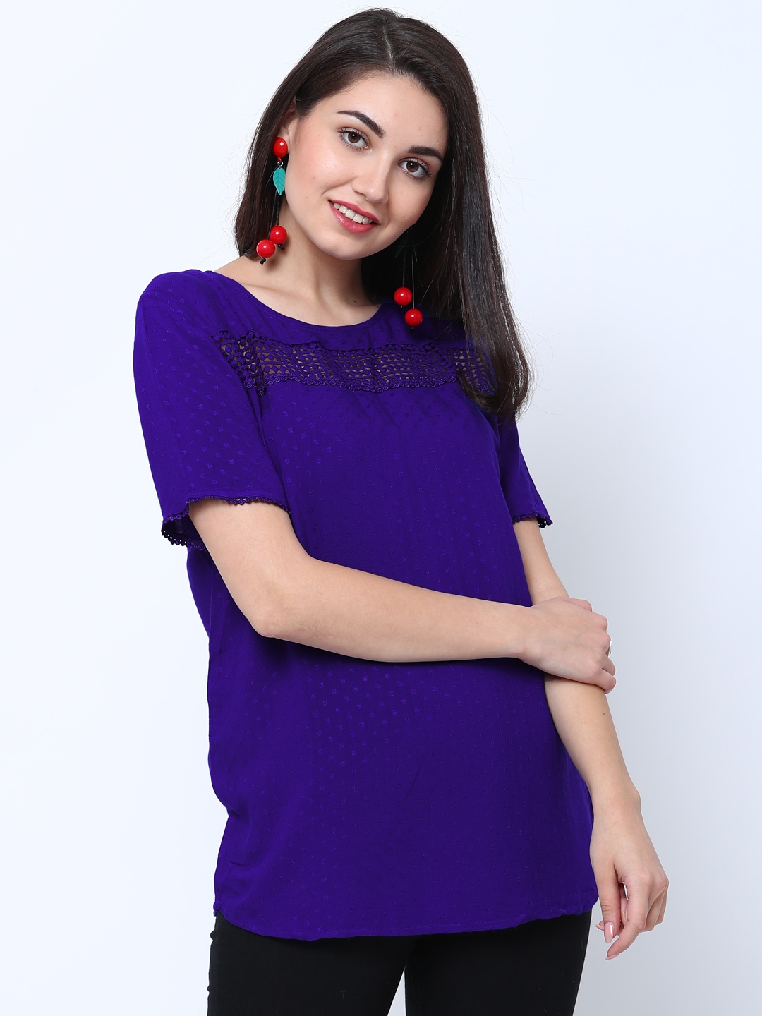 

Tokyo Talkies Women Blue Self-Design Top