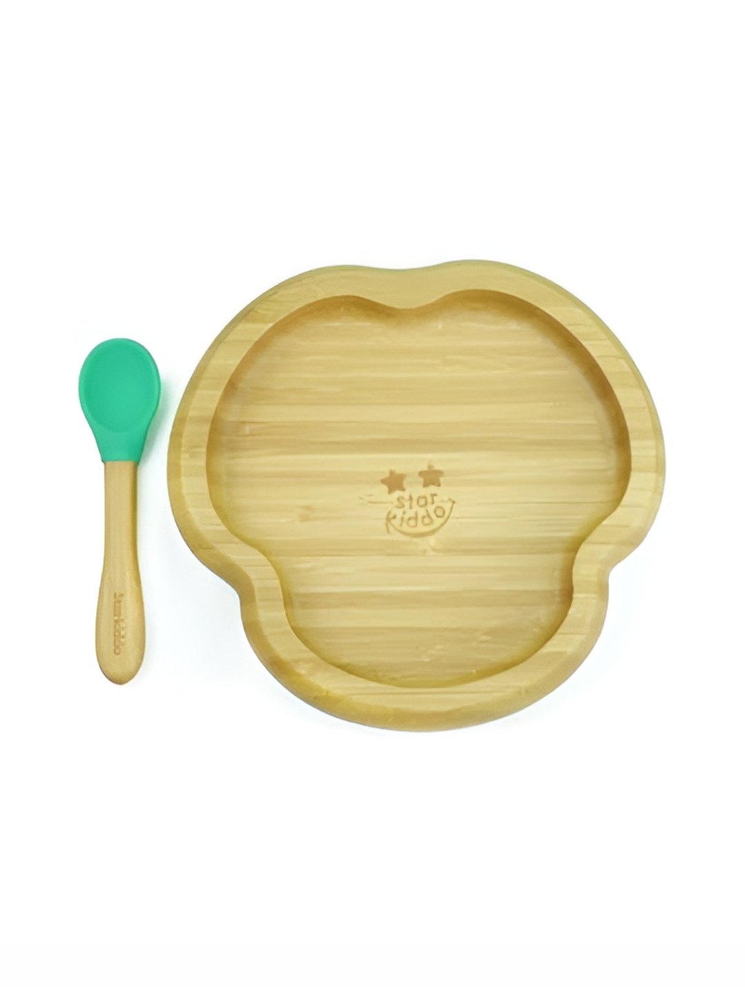 

Starkiddo Kids Green & Beige 2 Pieces Organic Bamboo-Cloud Plate With Spoon