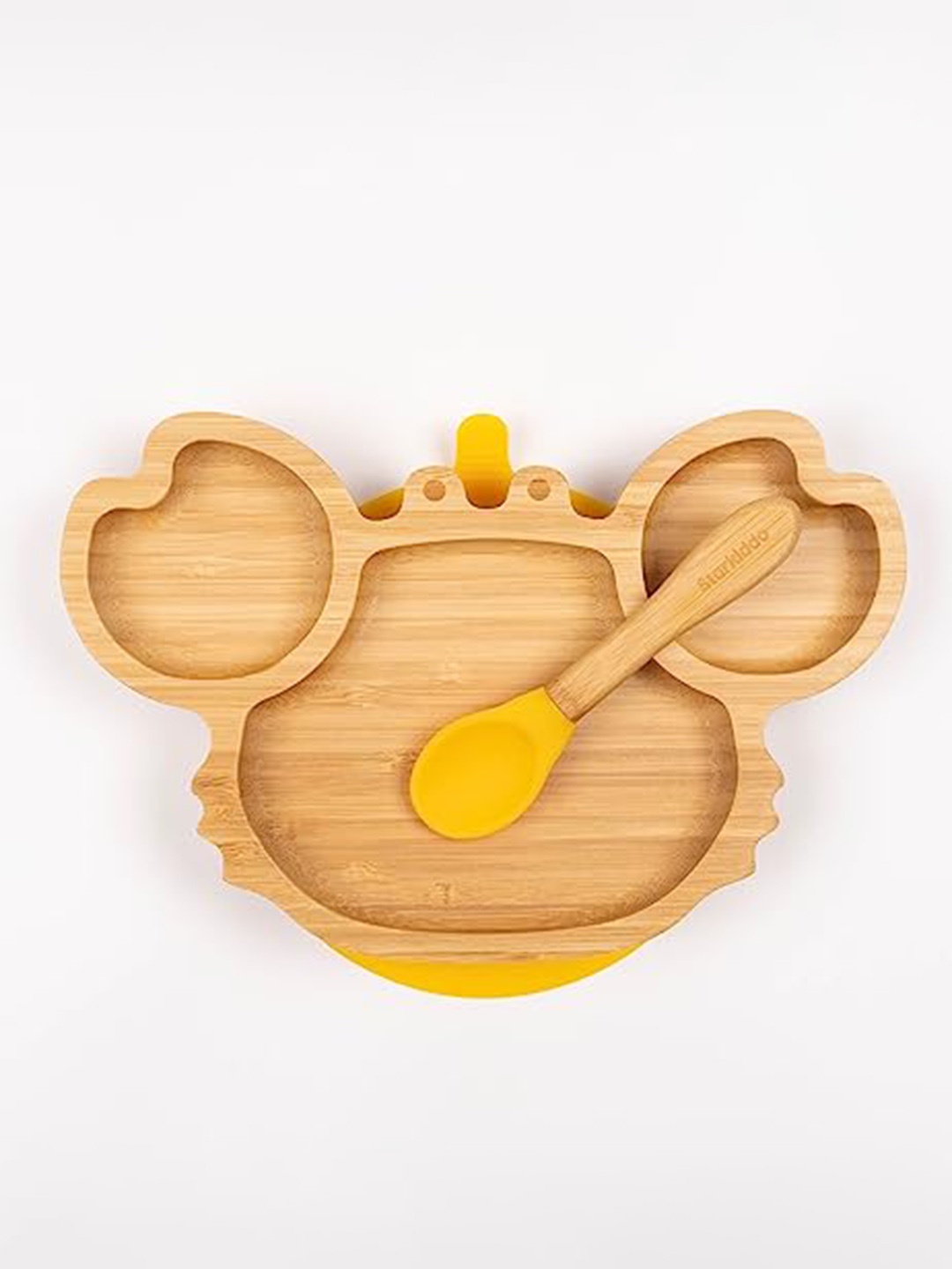 

Starkiddo Kids Yellow & Brown Organic Bamboo Plate With Spoon
