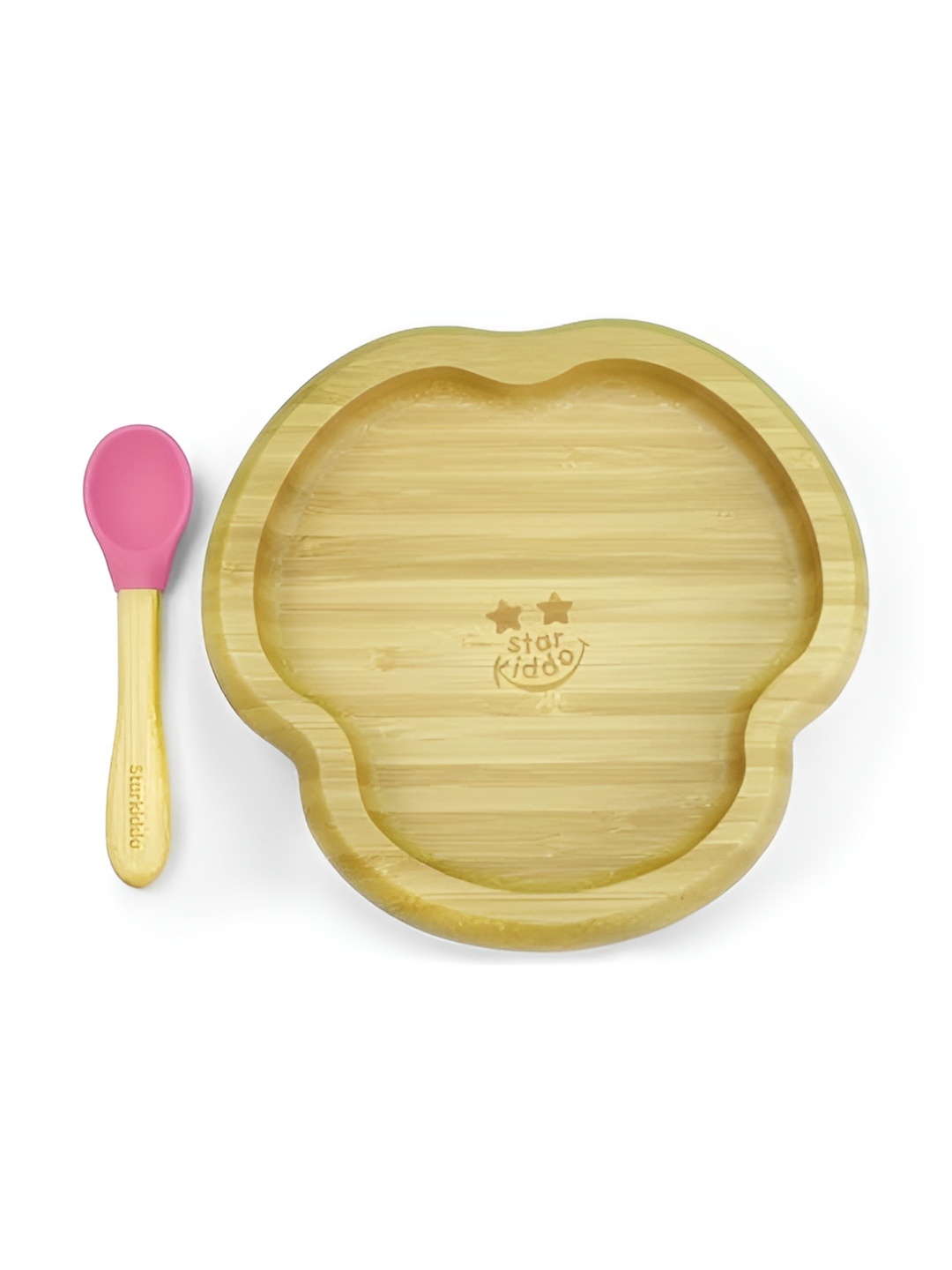 

Starkiddo Pink & Beige Organic Bamboo-Cloud Plate With Spoon