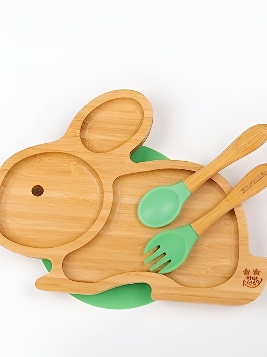 

Starkiddo Kids 3 Pieces Green & Brown Rabbit Bamboo Plate Set