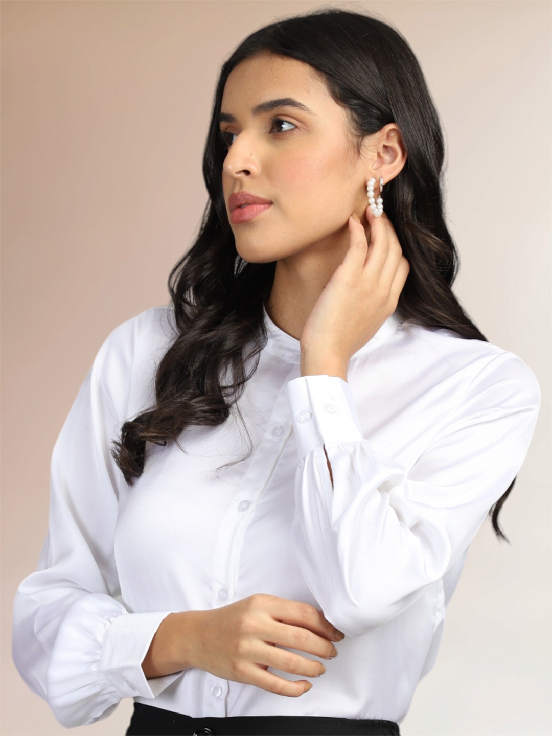 

FITHUB Mandarin Collar Formal Shirt, White