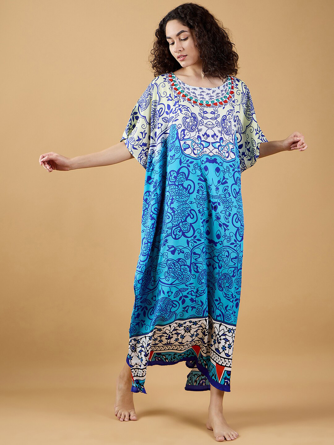

The Kaftan Company Printed Maxi Nightdress, Blue