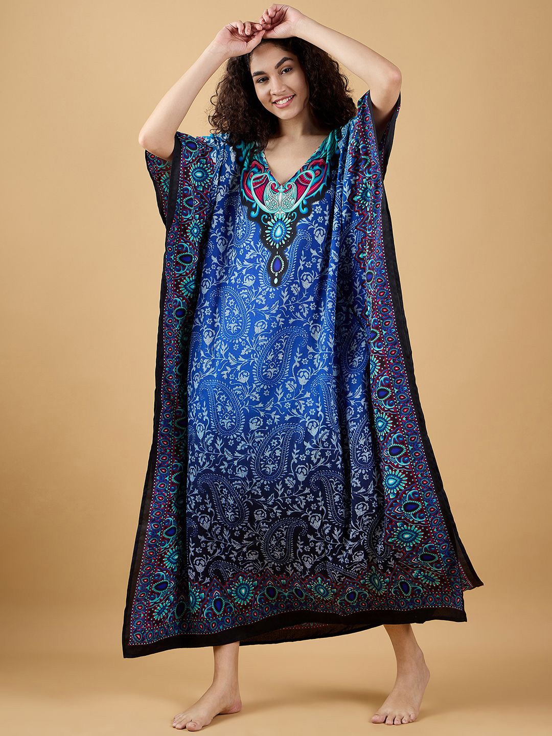 

The Kaftan Company Paisley Printed Maxi Kaftan Nightdress, Blue