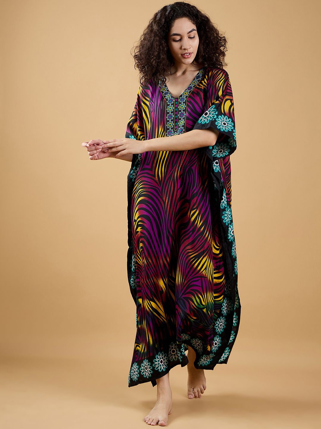 

The Kaftan Company Printed Maxi Nightdress, Purple