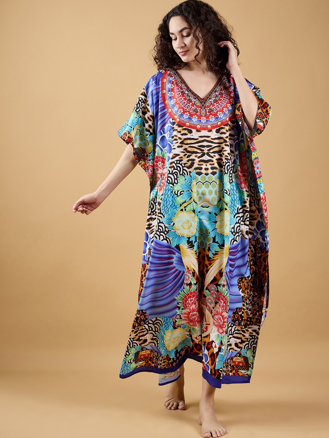 

The Kaftan Company Printed Maxi Kaftan Nightdress, Blue