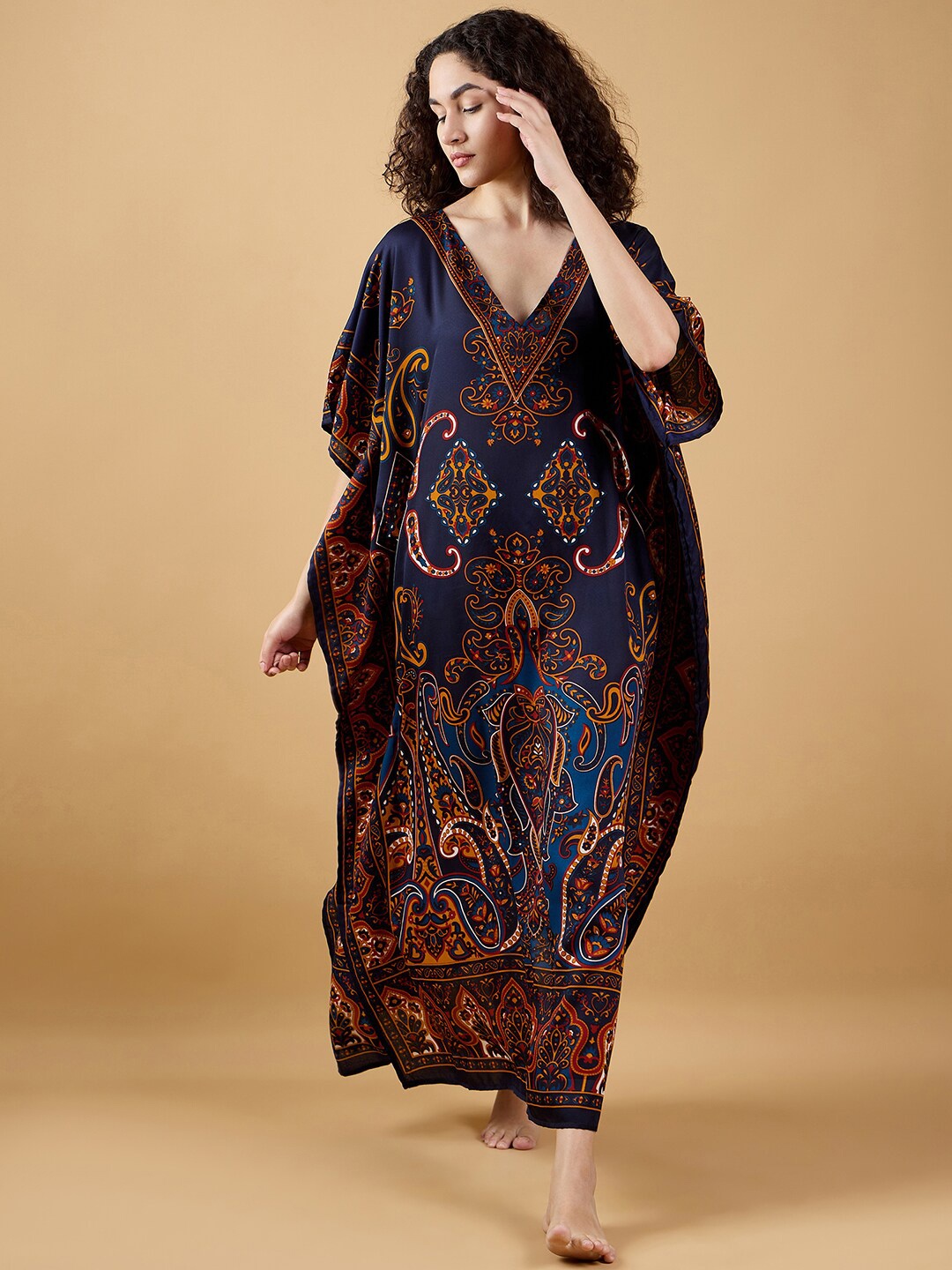 

The Kaftan Company Printed Maxi Nightdress, Black