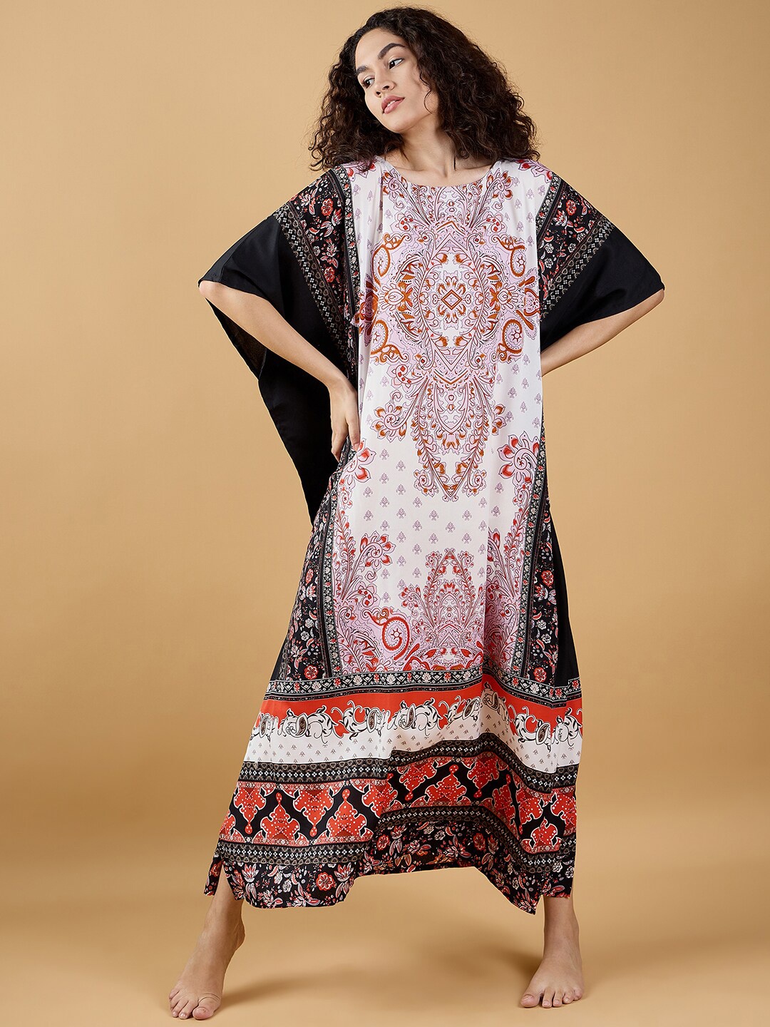 

The Kaftan Company Printed Maxi Nightdress, Black