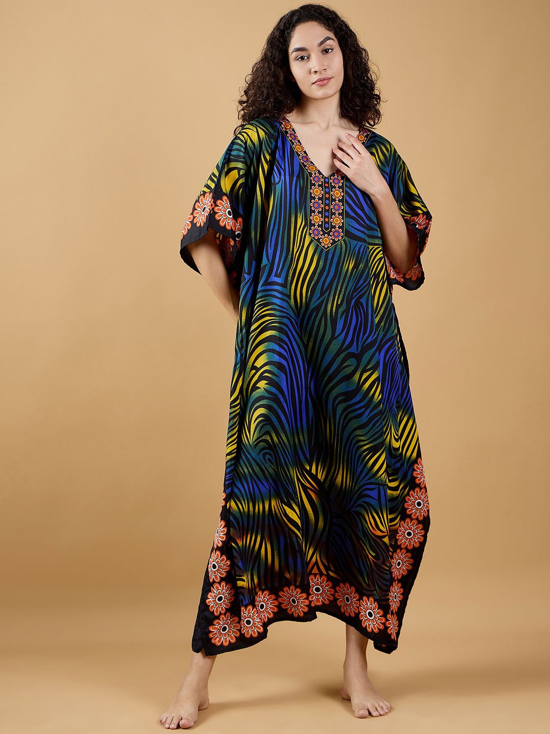 

The Kaftan Company Printed Maxi Kaftan Nightdress, Blue