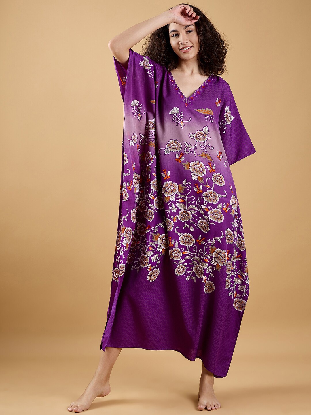 

The Kaftan Company Printed Maxi Nightdress, Purple