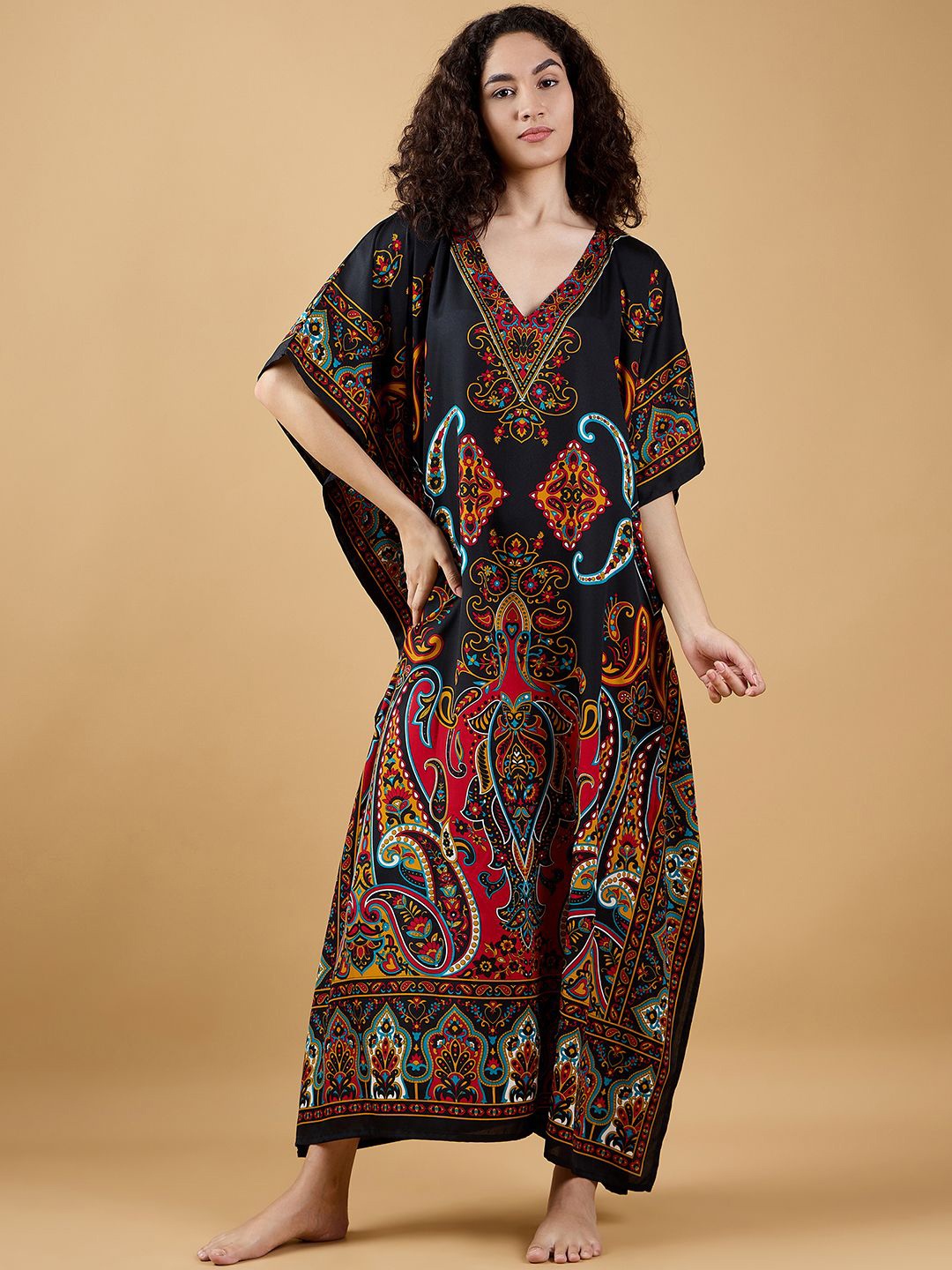 

The Kaftan Company Paisley Printed V-Neck Maxi Nightdress, Red