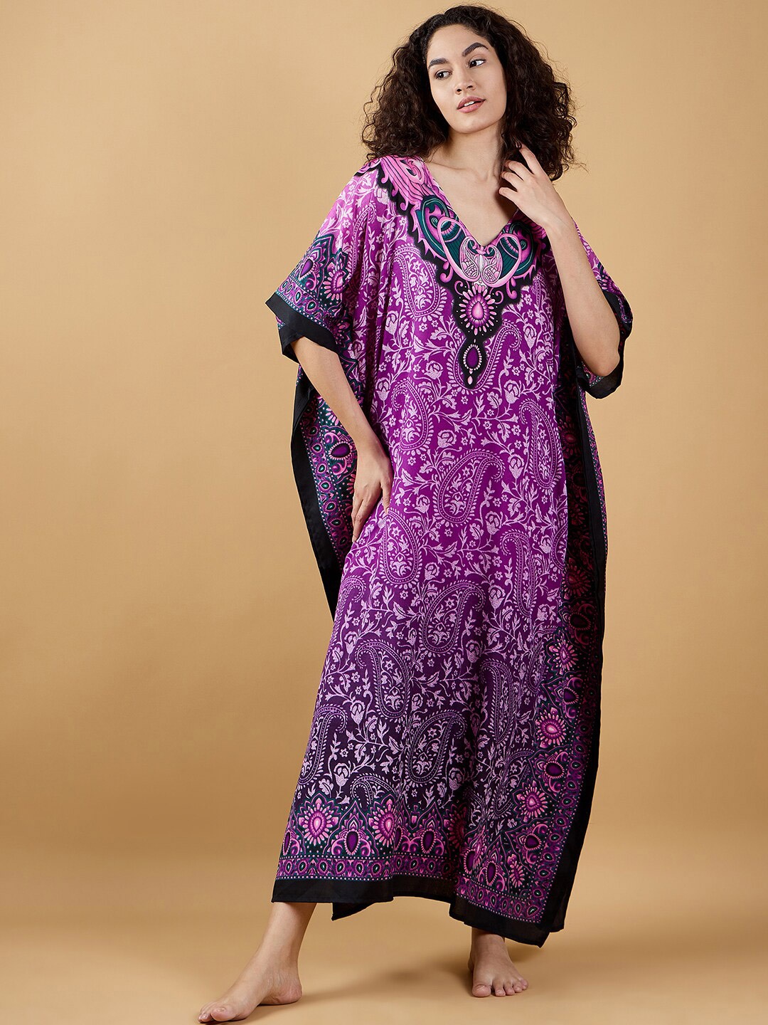 

The Kaftan Company Printed Maxi Kaftan Nightdress, Purple