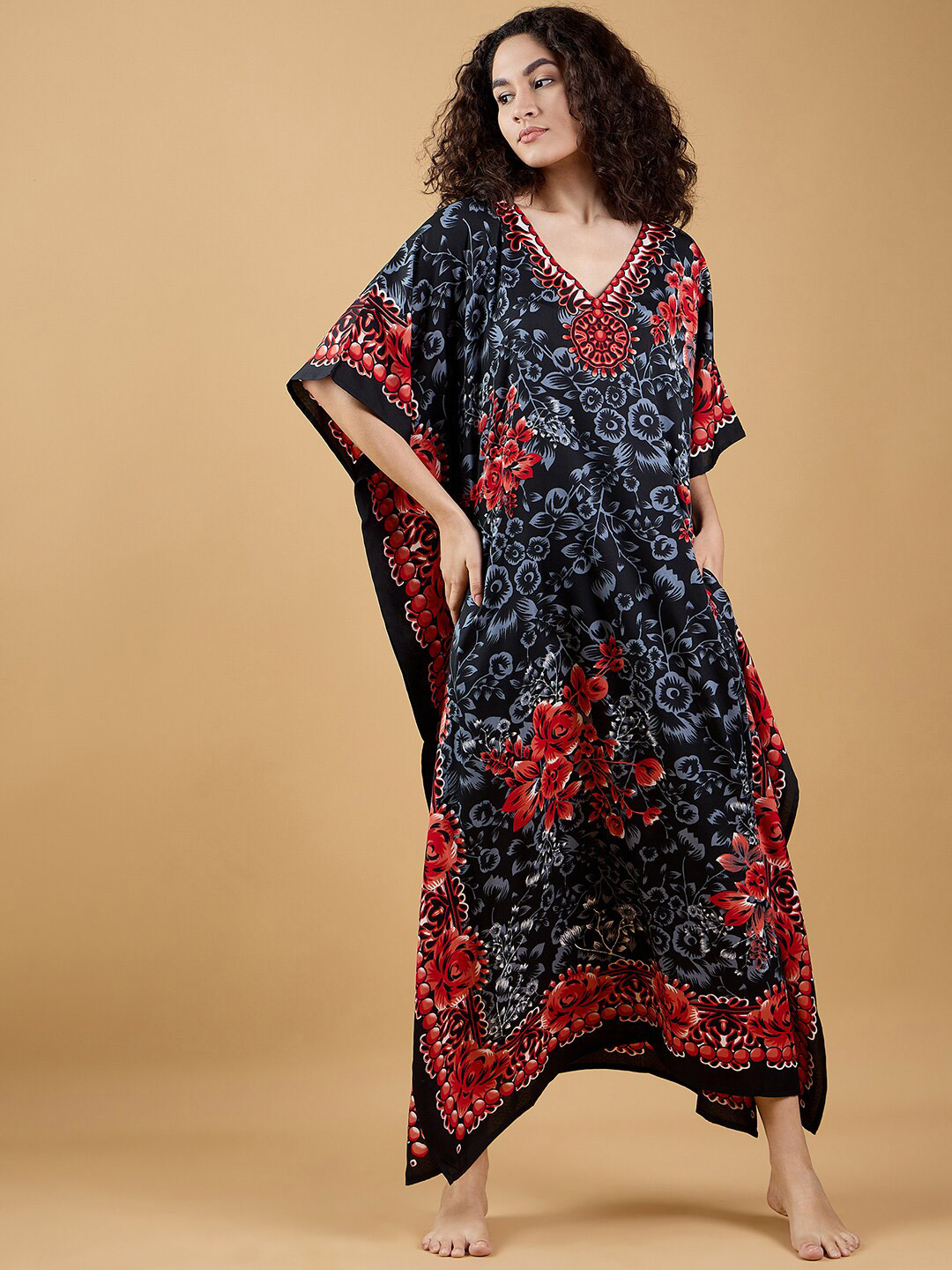 

The Kaftan Company Printed Maxi Kaftan Nightdress, Grey