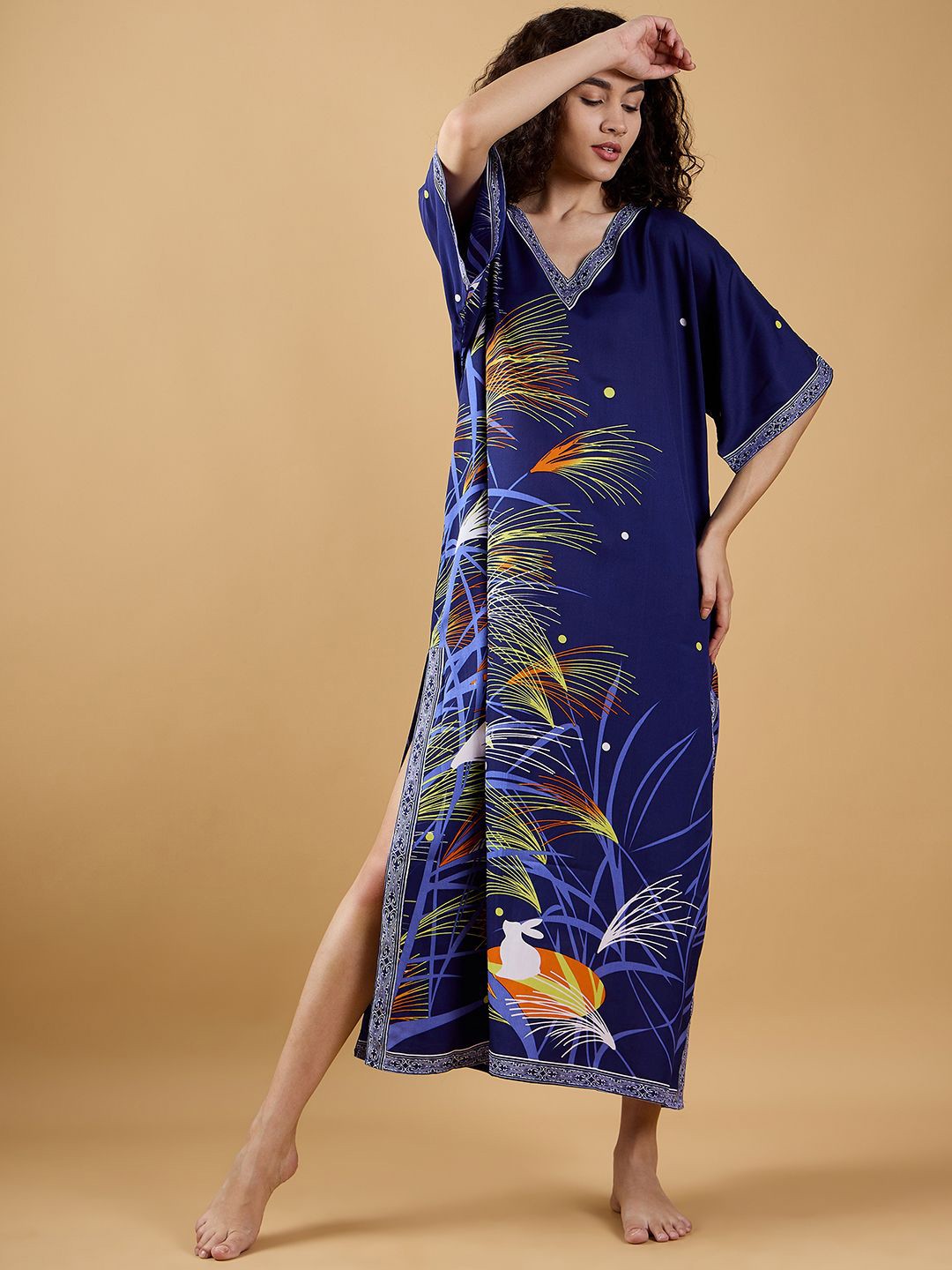 

The Kaftan Company Abstract Printed Maxi Nightdress, Blue