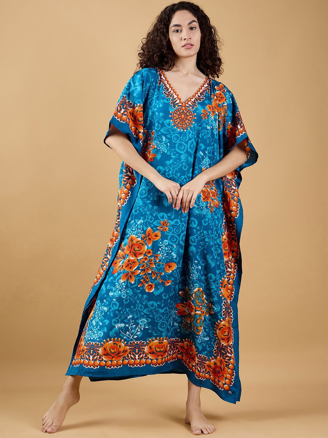 

The Kaftan Company Printed Maxi Kaftan Nightdress, Blue