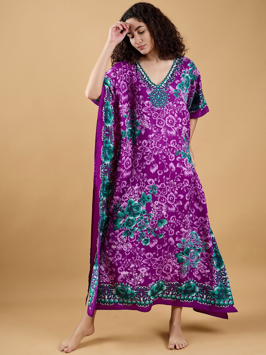 

The Kaftan Company Printed Maxi Nightdress, Purple