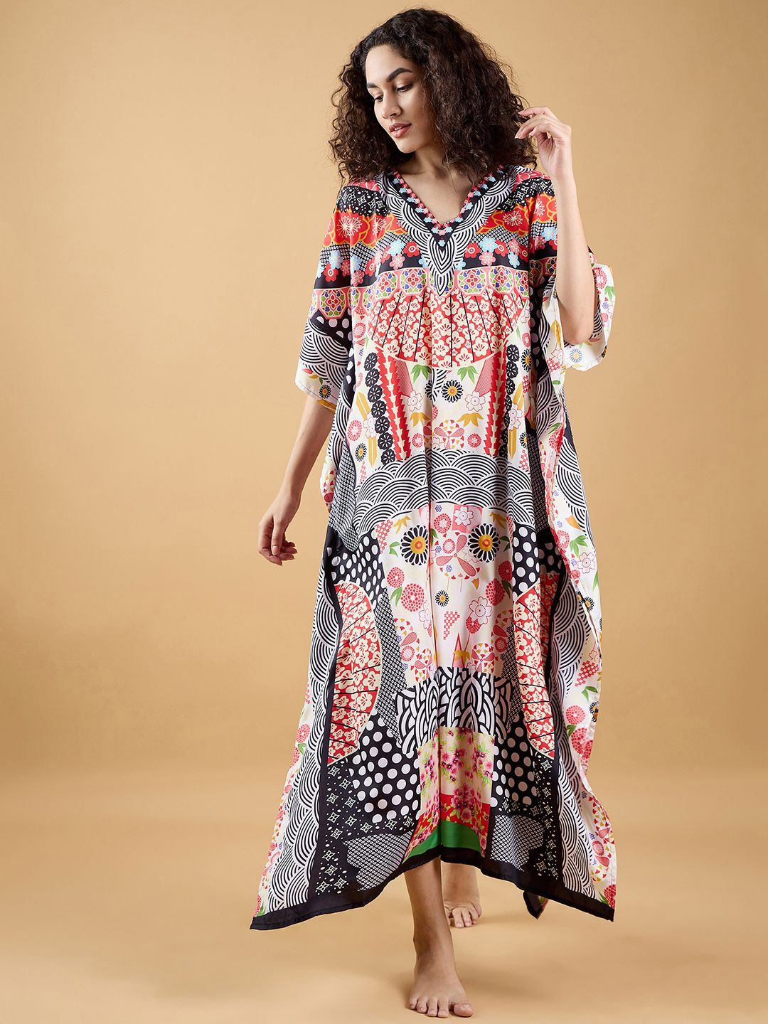 

The Kaftan Company Printed Maxi Kaftan Nightdress, Orange