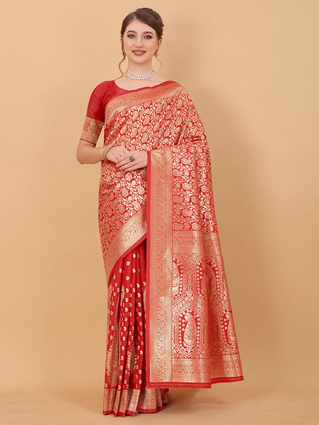 

Mitera Paisley Zari Banarasi Saree, Red