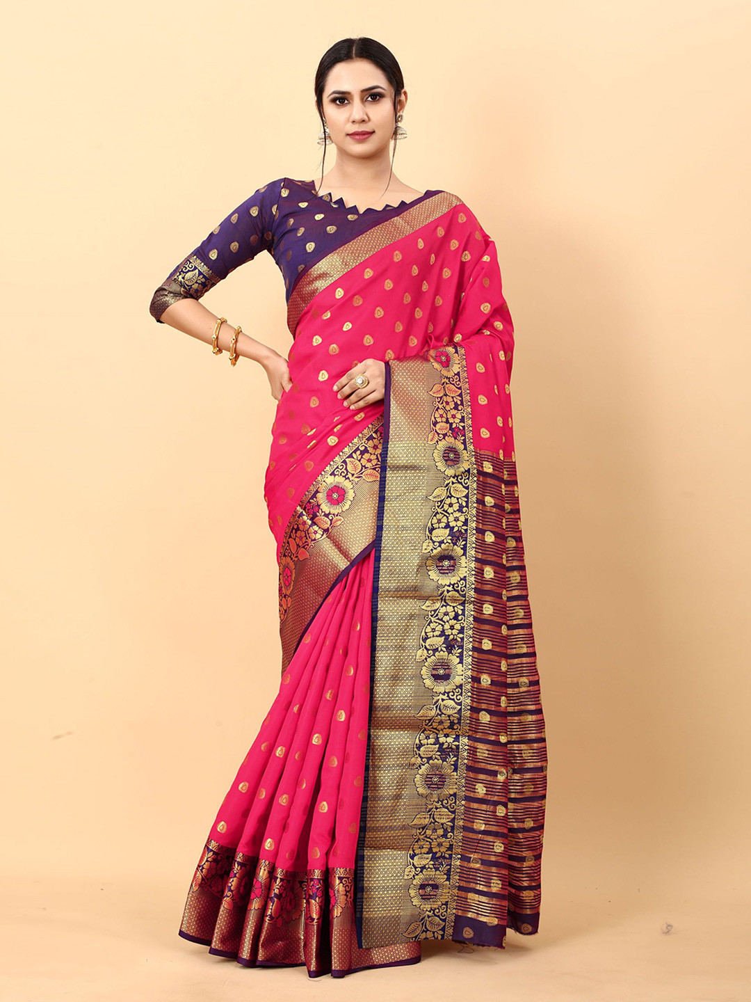 

Mitera Woven Design Zari Pure Silk Banarasi Saree, Pink