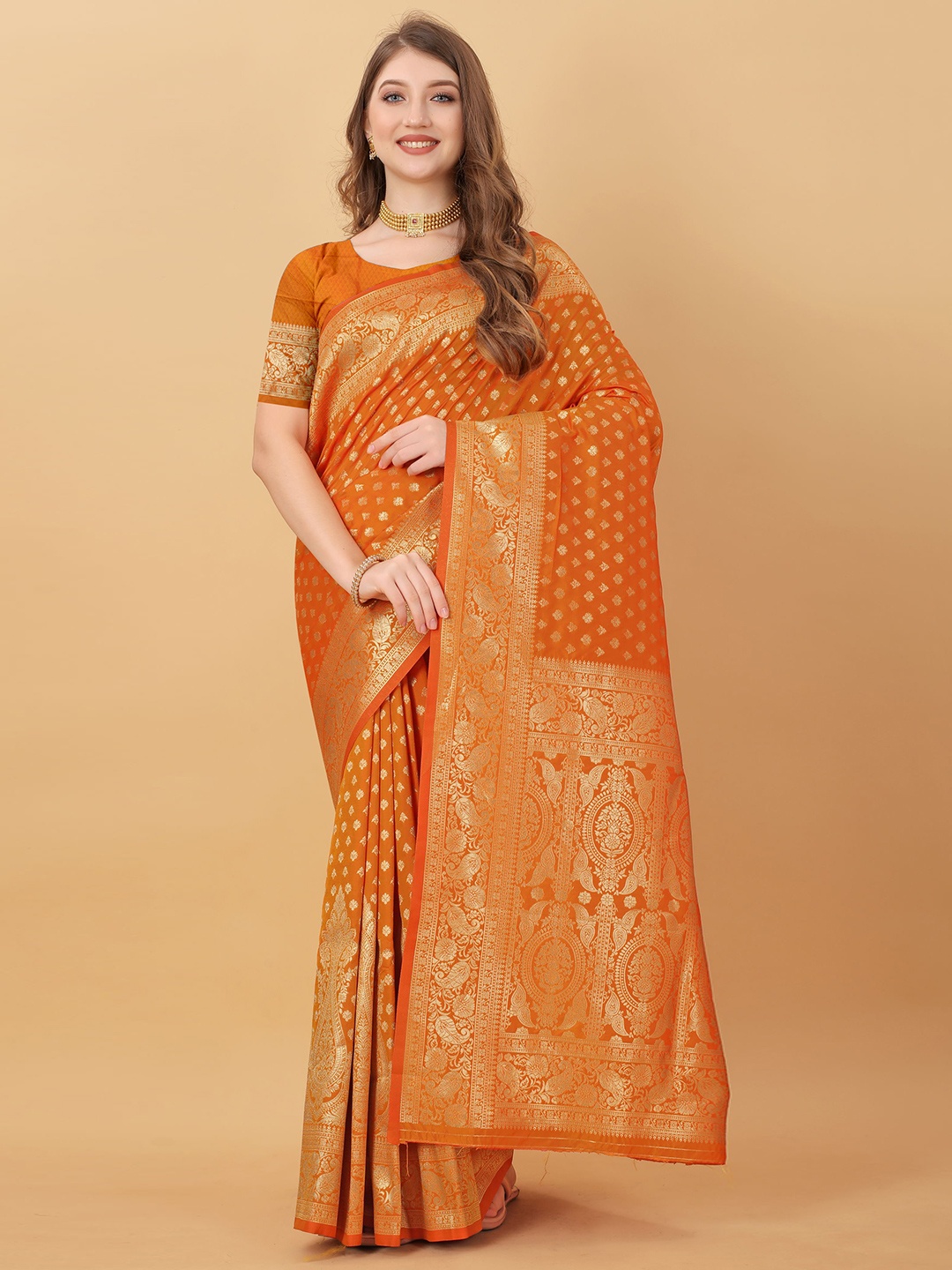 

Mitera Floral Zari Banarasi Saree, Orange