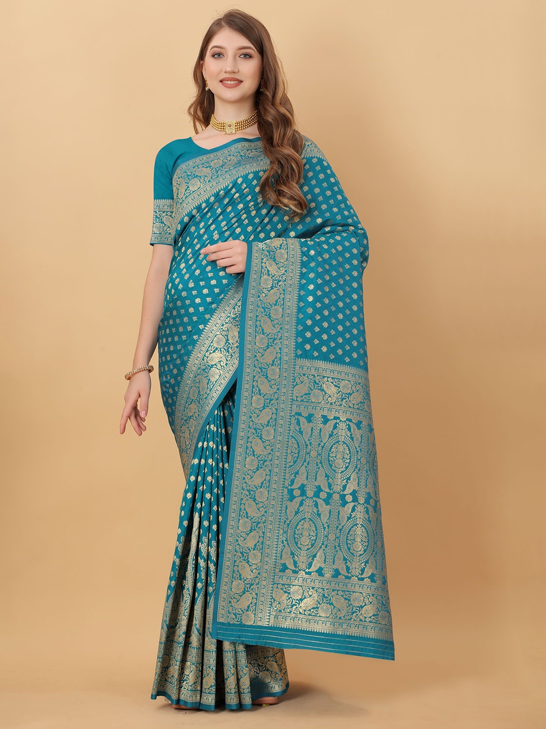

Mitera Floral woven design Banarasi Saree, Blue