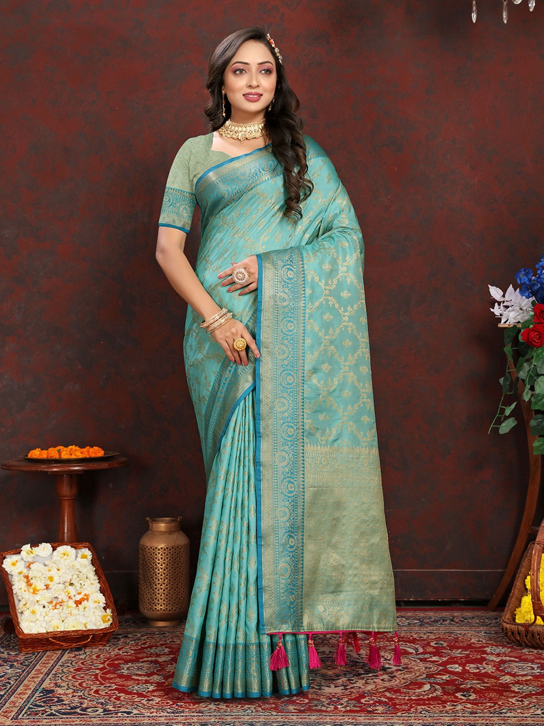 

Mitera Woven Design Zari Banarasi Saree, Blue