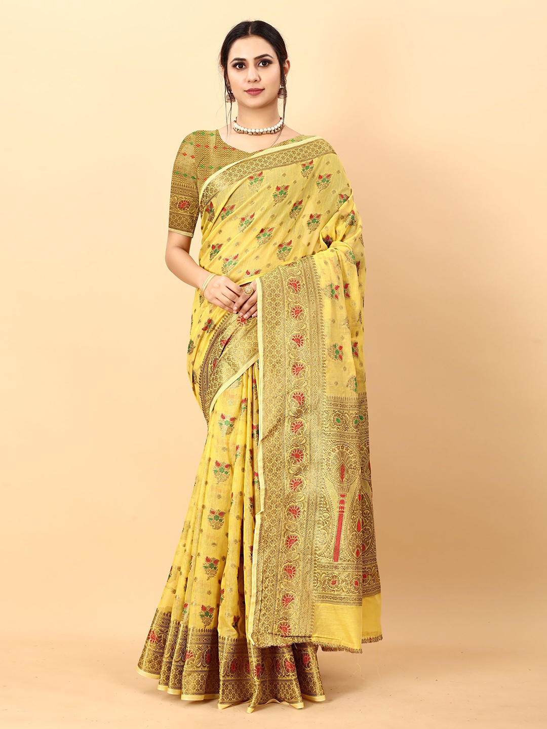 

Mitera Woven Design Zari Banarasi Saree, Yellow