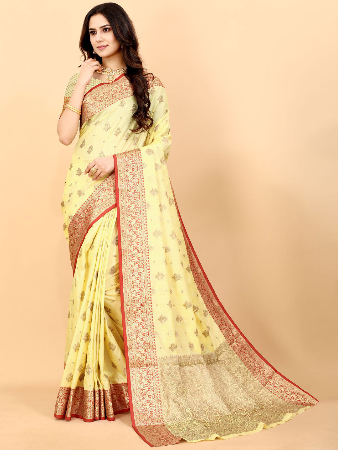 

Mitera Ethnic Motifs Zari Pure Silk Banarasi Saree, Yellow