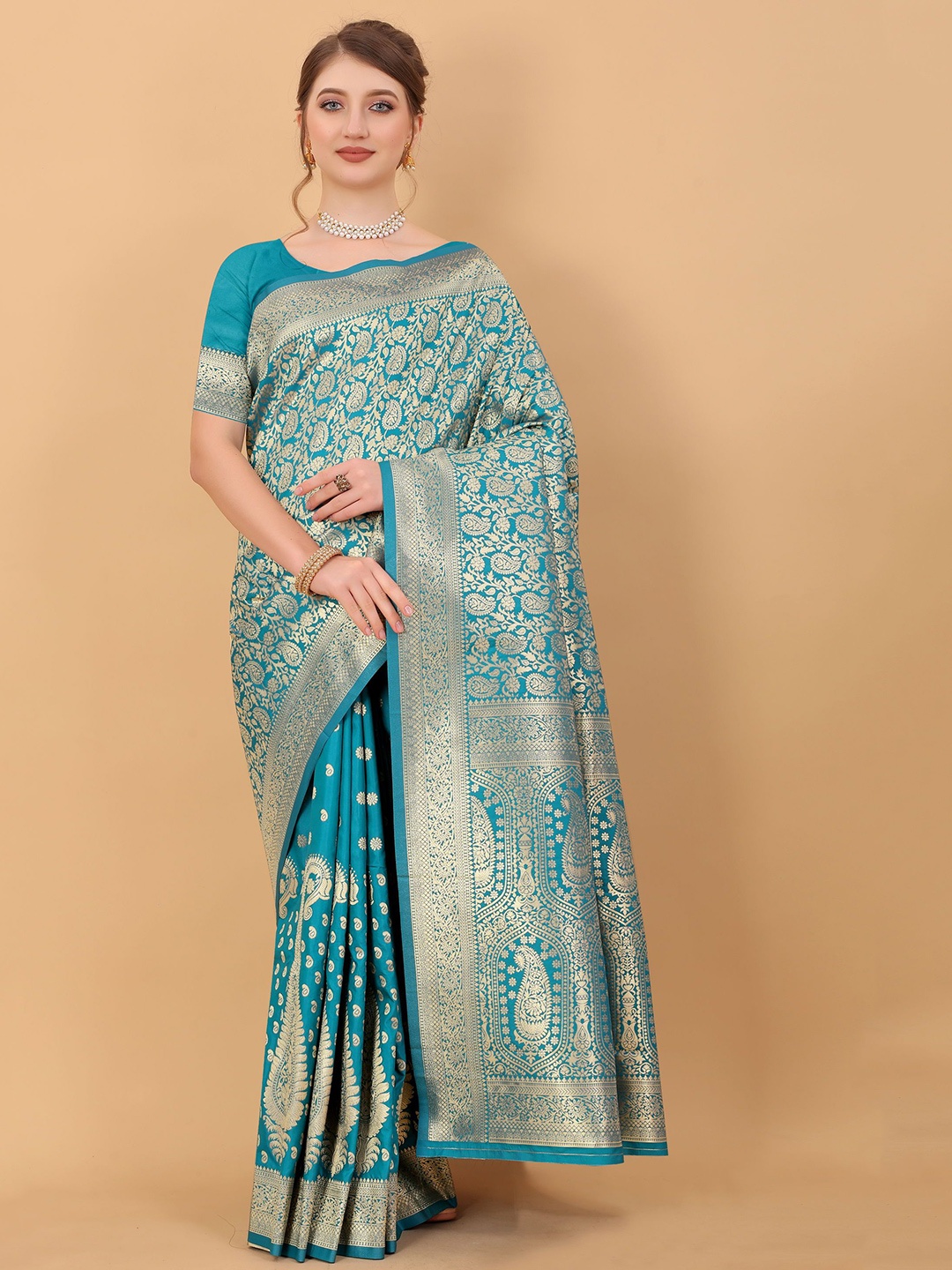 

Mitera Floral woven design Banarasi Saree, Blue
