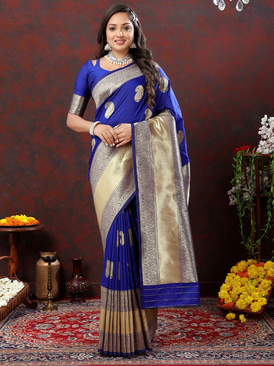 

Mitera Woven Design Zari Pure Silk Banarasi Saree, Blue