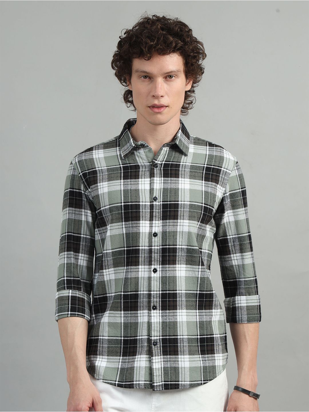 

Bushirt Classic Tartan Checked Cotton Casual Shirt, Green