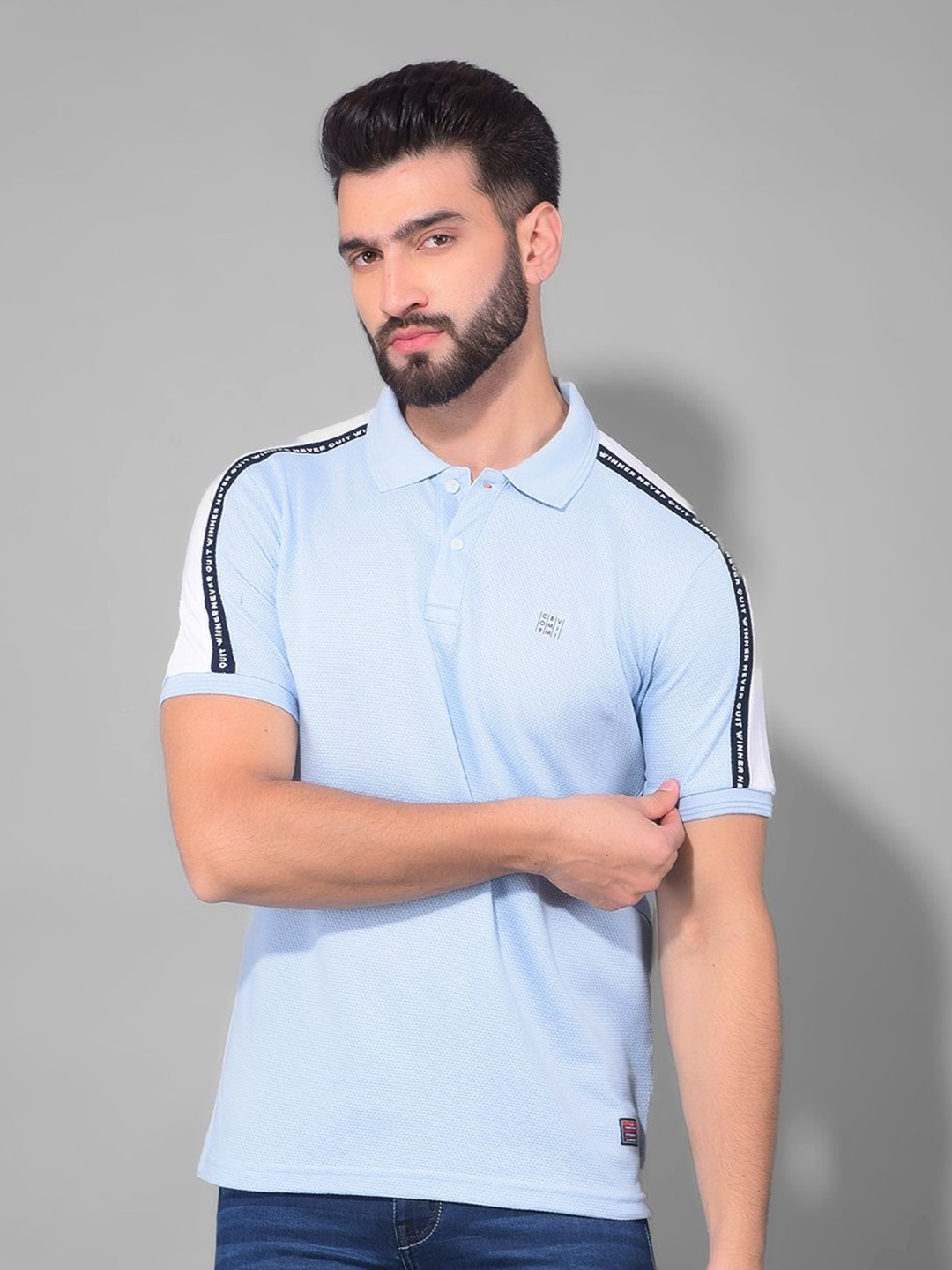 

COBB Short Sleeves Polo Collar Knitted Cotton T-shirt, Blue