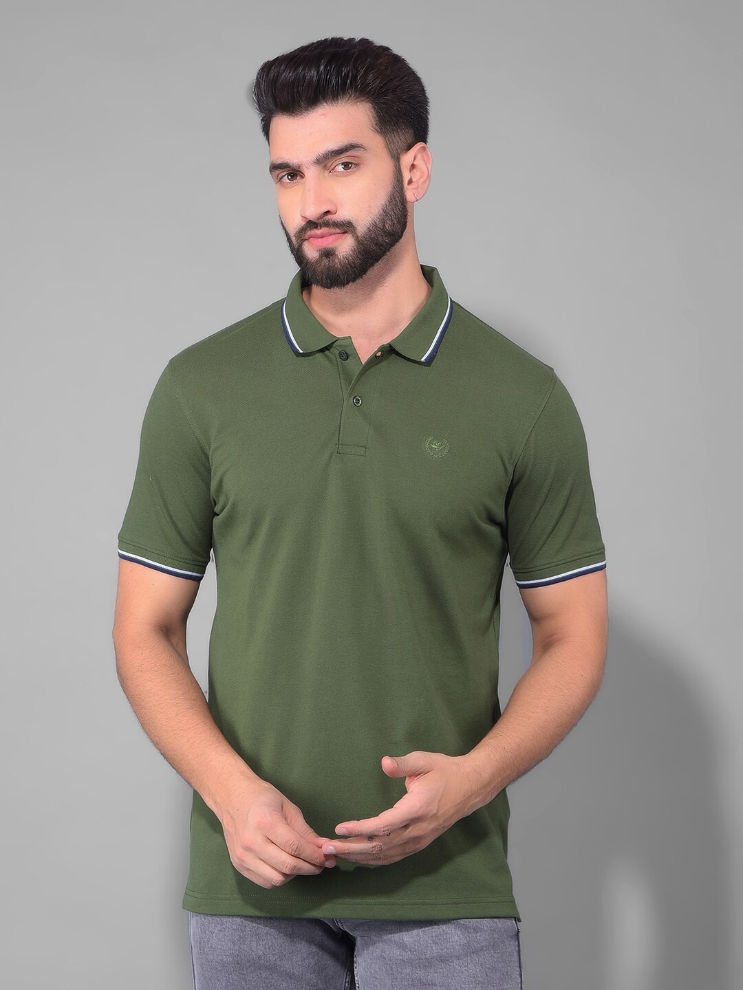 

COBB Short Sleeves Polo Collar Knitted Cotton T-shirt, Olive